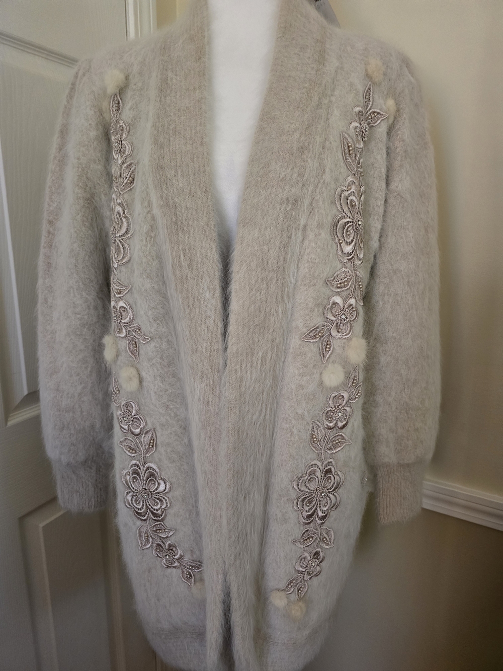 Belldini Knee Length Long Sleeve Tan Angora Coat Sz. (LG)